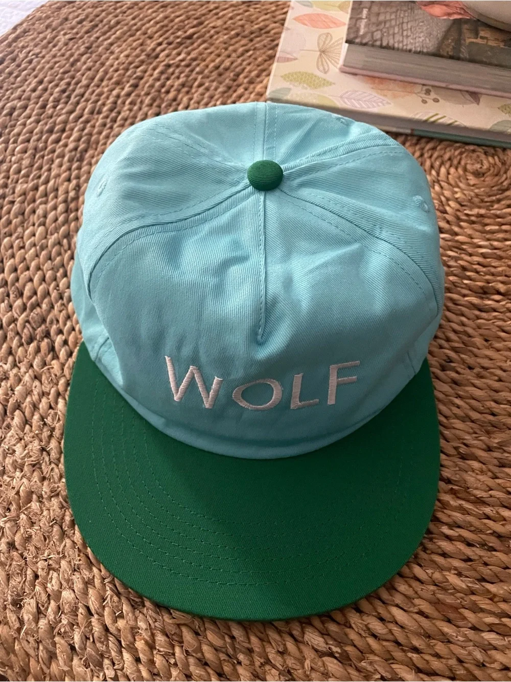 Wolf Embroidered Two-Tone Baseball Cap - Aqua & Green